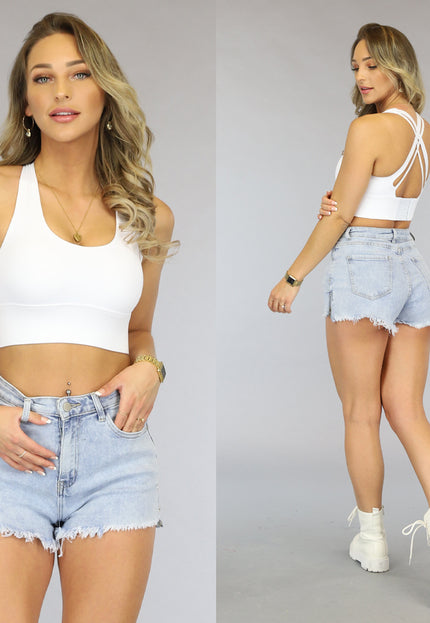 Witte Elastisch Sporttopje