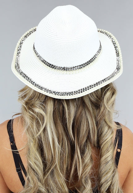 Witte Hoed met Strass Steentjes