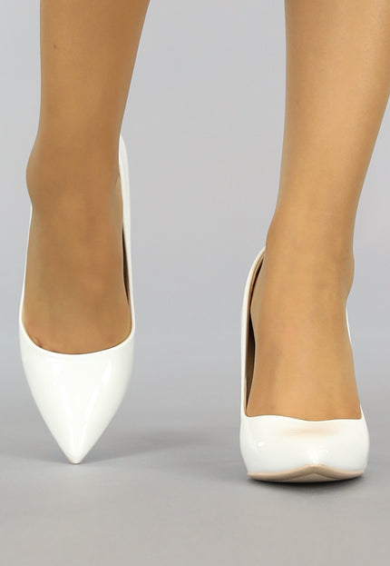 Witte Lak Pumps met Spitse Neus