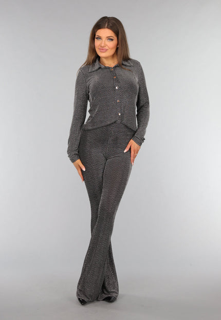 OP=OP.AV.12 Zilveren Lange Mouwen Blouse met Glitter