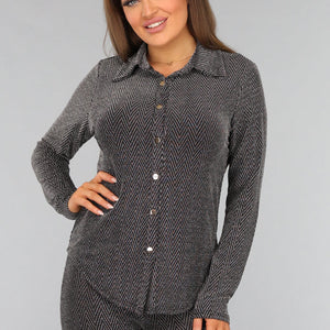 OP=OP.AV.12 Zilveren Lange Mouwen Blouse met Glitter