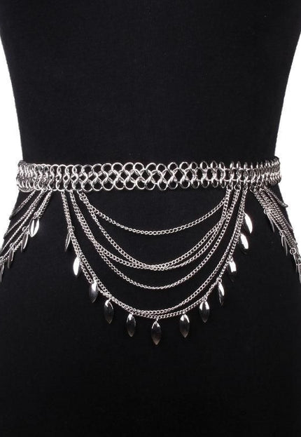 Zilveren Layered Bodychain met Bedeltjes