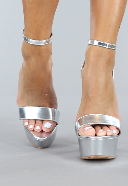 Zilveren Sandaletten met Hoge Hak