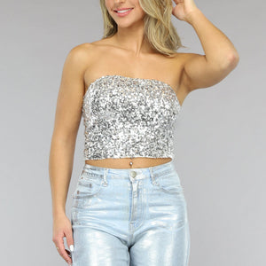Zilveren Strapless Crop Top
