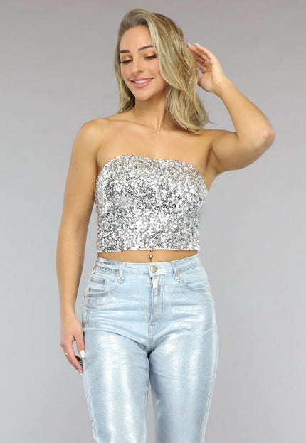 Zilveren Strapless Crop Top