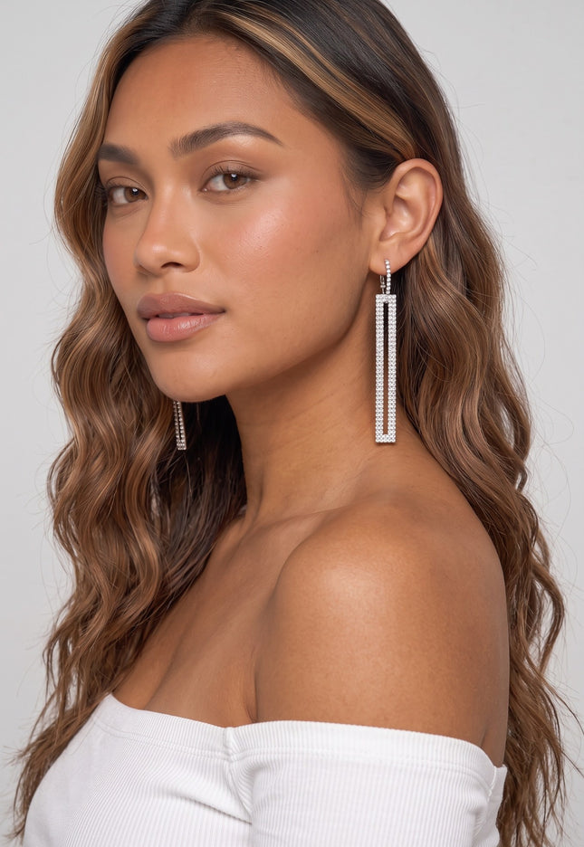 Zilveren Strass Oorhangers