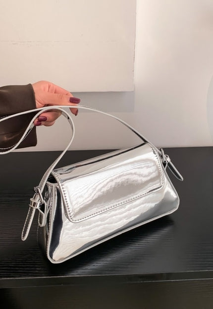 Zilveren Verstelbare Metallic Schoudertas