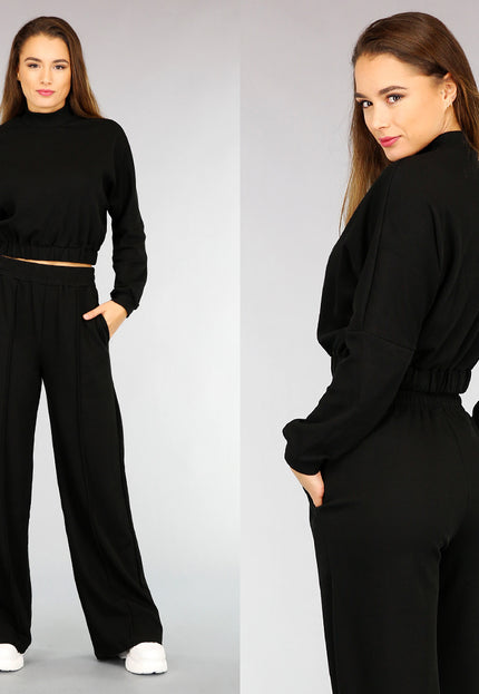 Zwart Comfy Huispak met Wijde Pijpen Broek