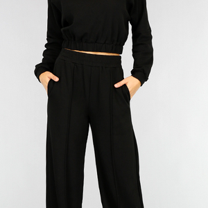 Zwart Comfy Huispak met Wijde Pijpen Broek