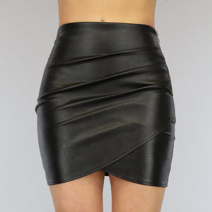 Zwart Lederlook Rokje met Overslag