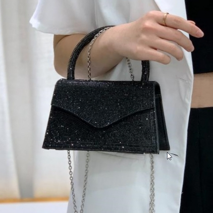 OP=OP.03.NL Zwart Strass Hand/Schoudertasje