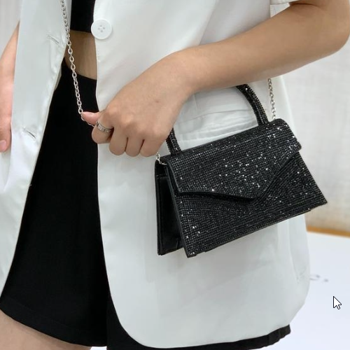 OP=OP.03.NL Zwart Strass Hand/Schoudertasje