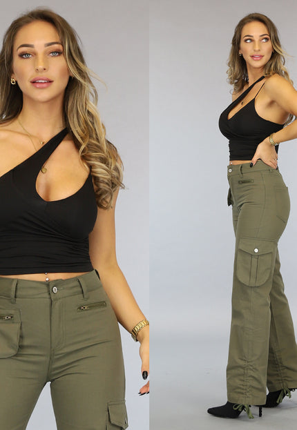 Zwarte Asymmetrische One Shoulder Top