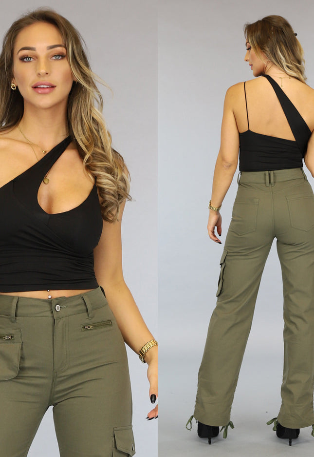 Zwarte Asymmetrische One Shoulder Top