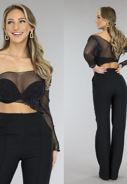 Zwarte Asymmetrische See-Through Top