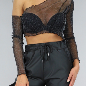 Zwarte Asymmetrische See-Through Top
