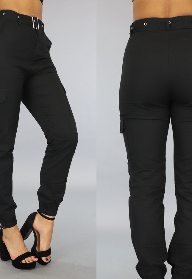 OP=OP.44.NL Zwarte Cargo Broek met Riem