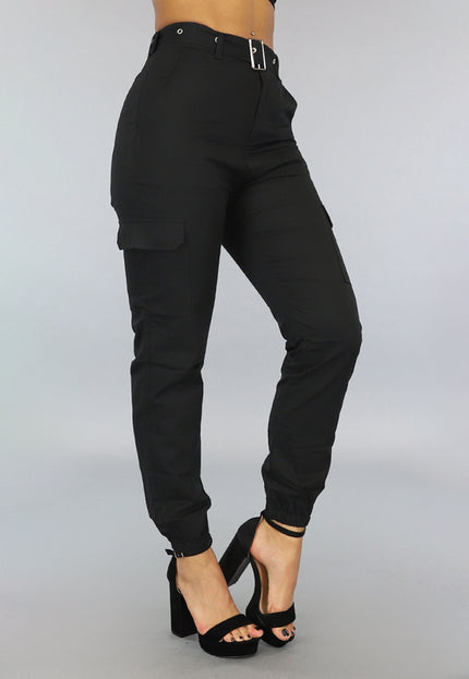 OP=OP.44.NL Zwarte Cargo Broek met Riem