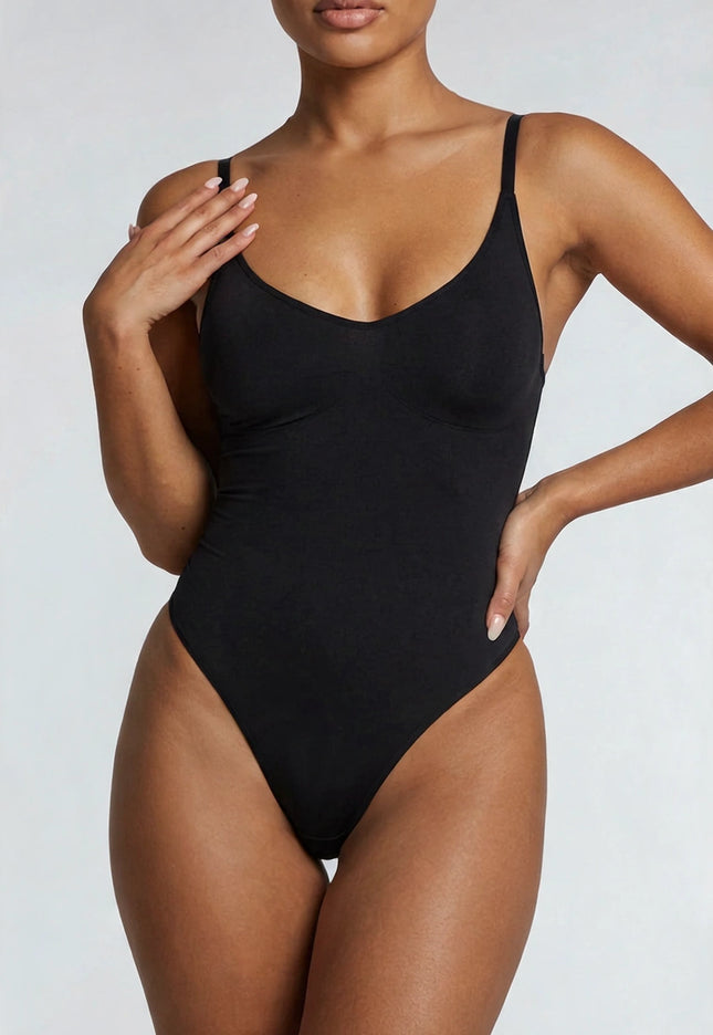 Zwarte Elastische Corrigerende Bodysuit