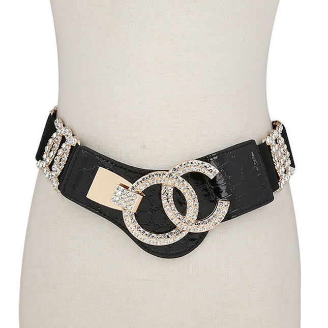 Zwarte Elastische Riem met Strass