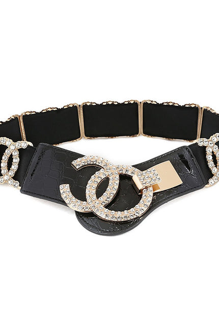 Zwarte Elastische Riem met Strass