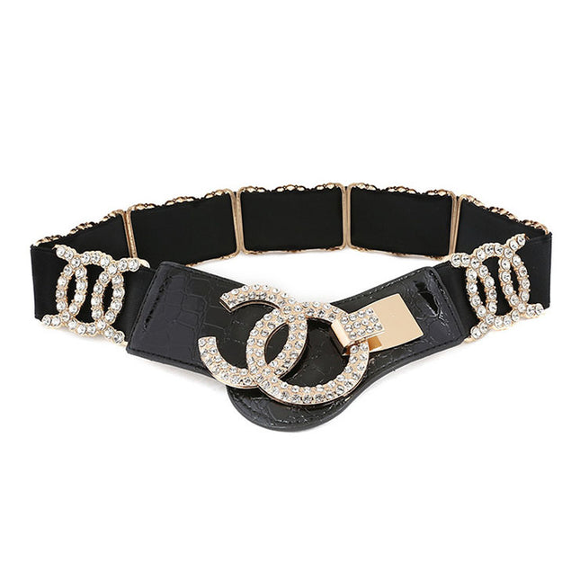 Zwarte Elastische Riem met Strass