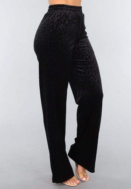 OP=OP.03.S Zwarte Fluwelen Wide Leg Panterprint Broek