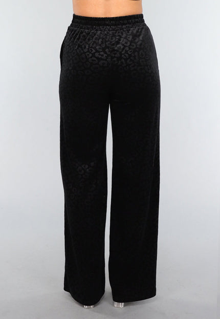 OP=OP.03.S Zwarte Fluwelen Wide Leg Panterprint Broek