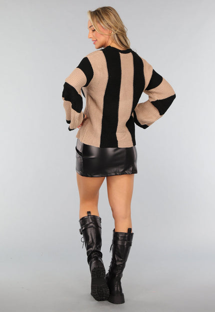 Zwarte Geplooide Lederlook Rok