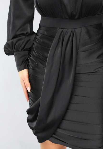 OP=OP.49.NL Zwarte Geplooide Satin Jurk