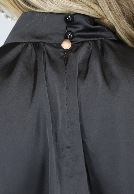 OP=OP.49.NL Zwarte Geplooide Satin Jurk