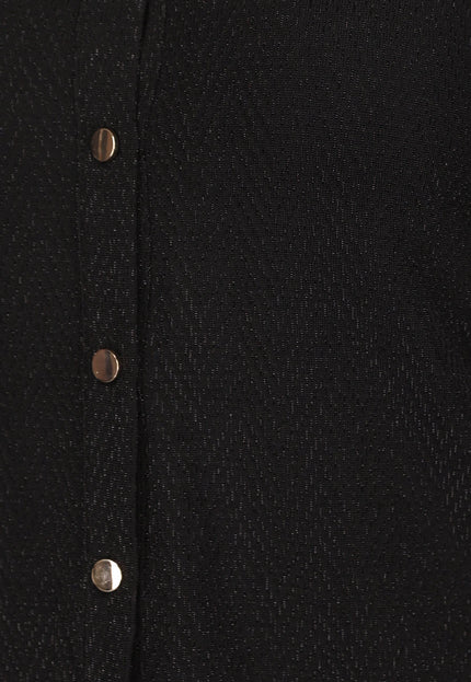 OP=OP.AV.12 Zwarte Glitter Blouse met Gouden Knopen