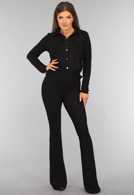 OP=OP.AV.12 Zwarte Glitter Blouse met Gouden Knopen