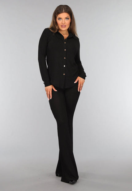 OP=OP.AV.12 Zwarte Glitter Blouse met Gouden Knopen