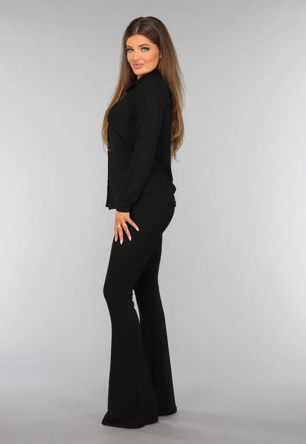 OP=OP.AV.12 Zwarte Glitter Blouse met Gouden Knopen