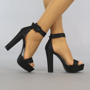 OP=OP.35.NL Zwarte Glitter Plateau Sandaletten met Open Teen