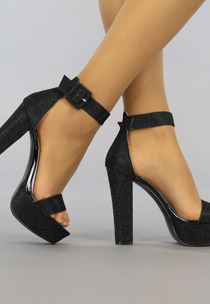 OP=OP.35.NL Zwarte Glitter Plateau Sandaletten met Open Teen