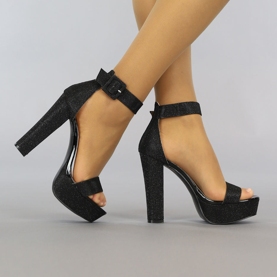 OP=OP.35.NL Zwarte Glitter Plateau Sandaletten met Open Teen