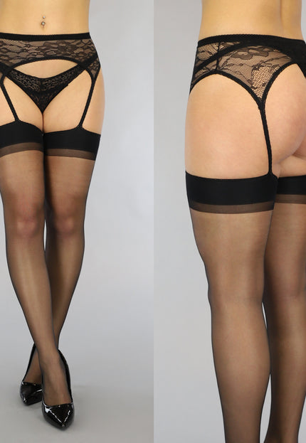 Zwarte Kanten  5 Den Jarretel-Look Kousen