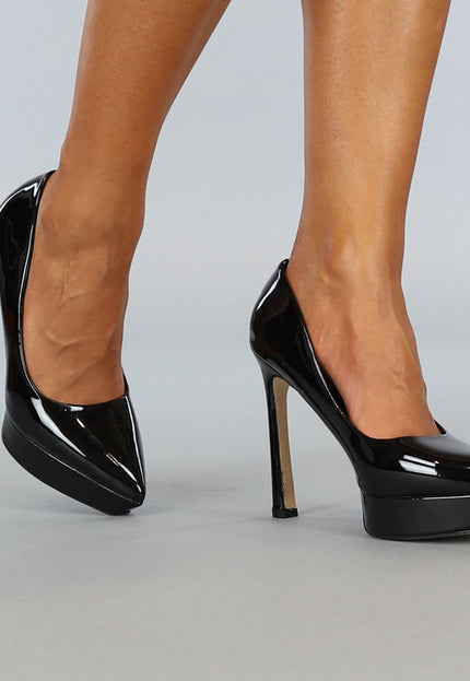 Zwarte Lak Pumps met Spitse Neus