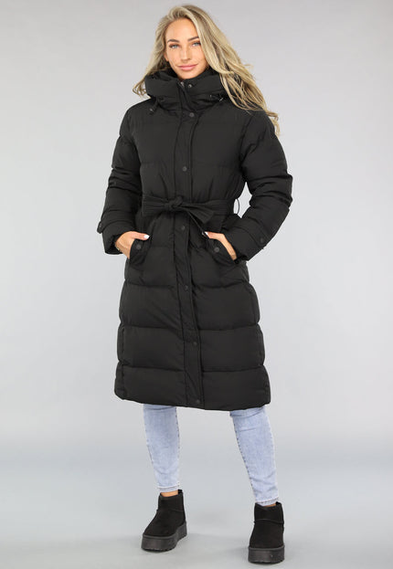 WINTER Zwarte Lange Donsjas met Tailleband