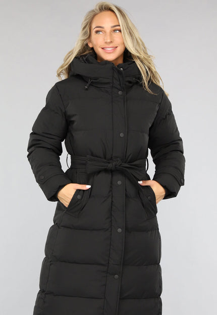 WINTER Zwarte Lange Donsjas met Tailleband