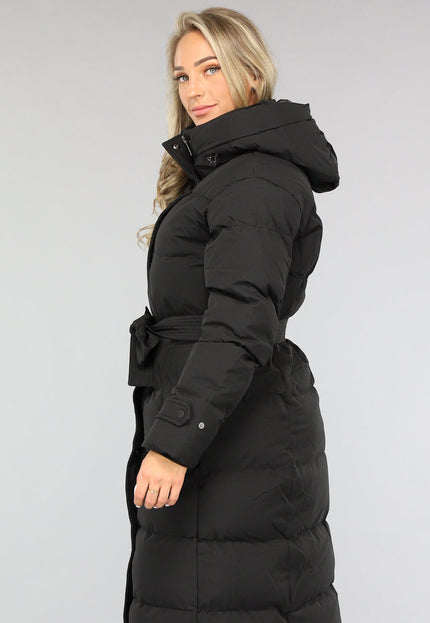 WINTER Zwarte Lange Donsjas met Tailleband