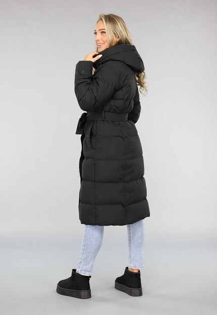 WINTER Zwarte Lange Donsjas met Tailleband