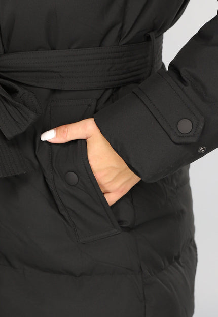 WINTER Zwarte Lange Donsjas met Tailleband