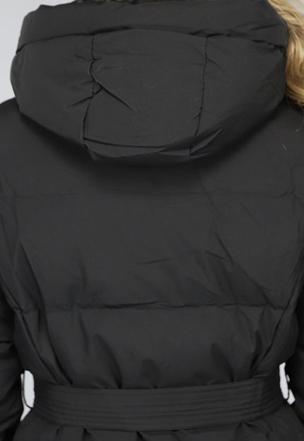 WINTER Zwarte Lange Donsjas met Tailleband