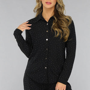 OP=OP.AV.12 Zwarte Longsleeve Glitter Blouse