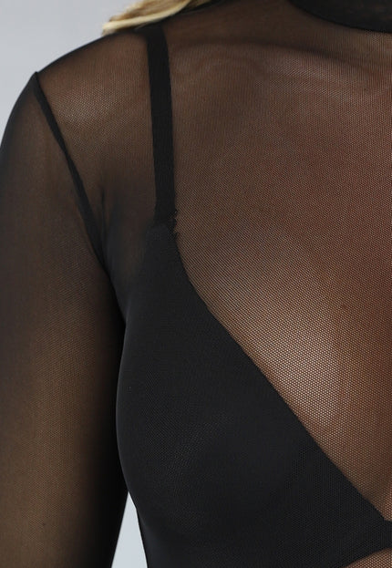 Zwarte Longsleeve Mesh Bodysuit