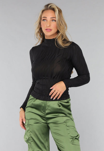 OP=OP.AV.12 Zwarte Longsleeve Zebra Print Top