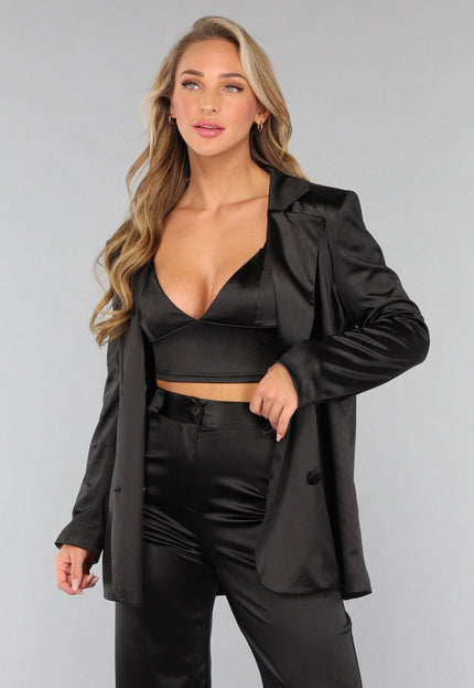 OP=OP.38.R Zwarte Oversized Satin Blazer
